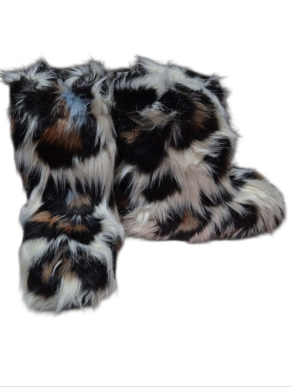 Azalea Wang Albert Leopard Faux Fur Boots White Multi Size 9